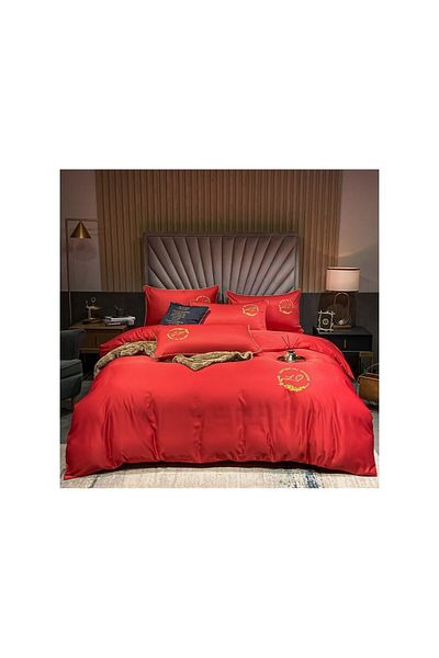 ElastiX Lenjerie bumbac satinat rosu intens colectia Love Lux, 4 piese