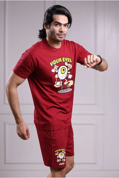 iza Men’s Red Co-ord Set in Cotton Fabric