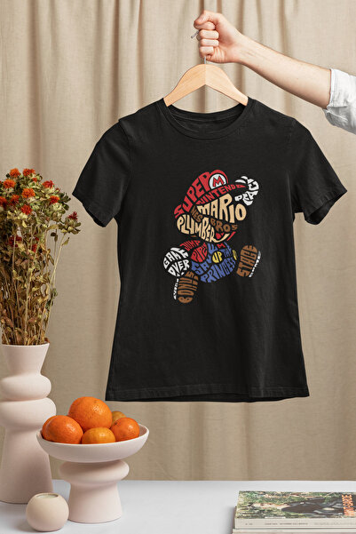 SVART WEAR Tricou Mario cu gât rotund, 100% bumbac, imprimat, cu mânecă scurt...