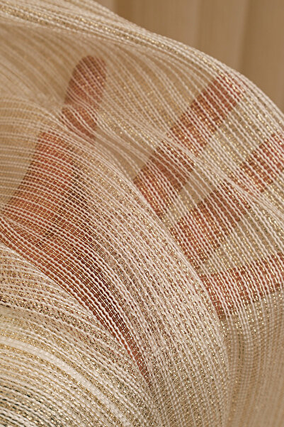 Ta-Ha Perde ve Halı 1-3 Συντομές ριγέ χρυσές κουρτίνες από τούλι, χρυσές χρυσές κουρτίνες από τούλι που δεν θέλουν