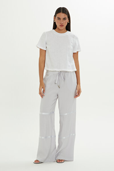GİZİA Kurdela Şerit Detaylı Gri Pantolon