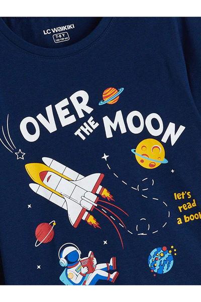 LC Waikiki LCW Kids Lacivert Bisiklet Yaka Erkek Çocuk Pijama Takımı