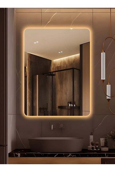 Taimi مرآة حائط 60×40 سم - مرآة بتصميم أنيق مع 3 مستويات إضاءة، مرآة مكياج لغرفة الملابس، مدخل