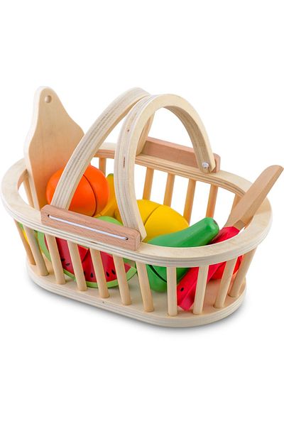 Ricokids Wooden fruit cutting basket 9 pieces