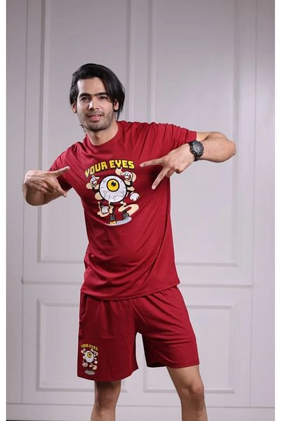 iza Men’s Red Co-ord Set in Cotton Fabric