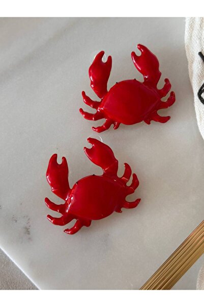 Esmeray Aksesuar Gold Renk Rodyum Kaplama Kırmızı Yengeç Figürlü Küpe Genişlik 5 cm. Uzunluk 7 cm.