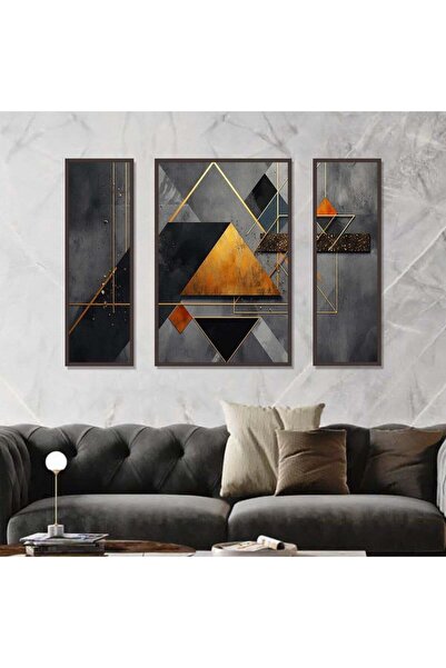 SND ثلاث لوحات قماشية بتصميم تجريدي مع برواز بني مجوف