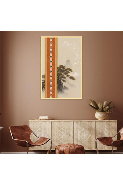 SND لوحة قماشية بتصميم الفن النجدي مع برواز ذهبي مجوف