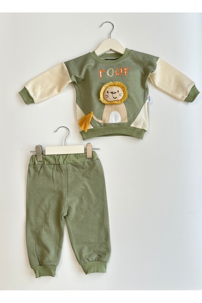 MİNİLOY BABY Lion Embroidered Baby Boy Green Suit with Mane