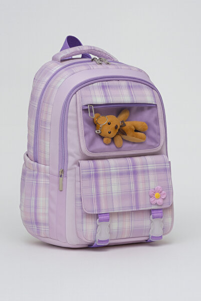 NEMO BAGS Geantă de școală primară pentru fete liliac, ursuleț de pluș în sti...