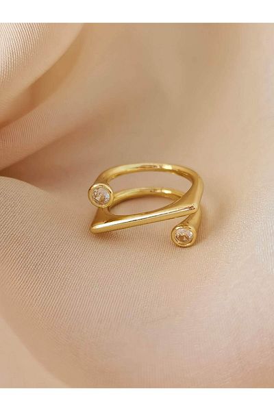 Eva Takı Store Square Cross Zircon Stone Model Adjustable Gold Gold Colored Ring