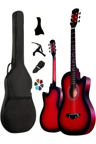MegArya RDS 38 Inch Professional Steel String Acoustic Guitar Set-Red Sunbrust