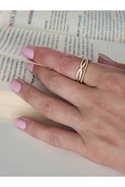 Eva Takı Store خاتم إنفينيتي موديل حجر الزركون قابل للتعديل باللون الذهبي