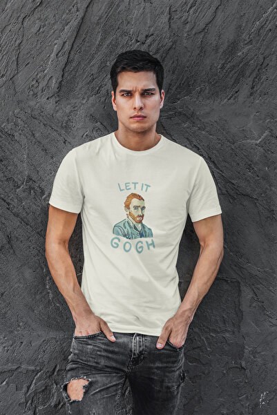 Butik Let It Gogh Τυπωμένο / Ανδρικό T-Shirt σε Εκρού Πράσινο Χρώμα / 100% Βα...