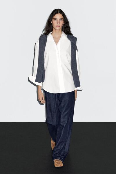 Massimo Dutti Uzun %100 pamuklu poplin gömlek