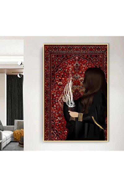 4gdran لوحة جدارية قماشية بتصميم فتاة عربية مع برواز ذهبي مجوف