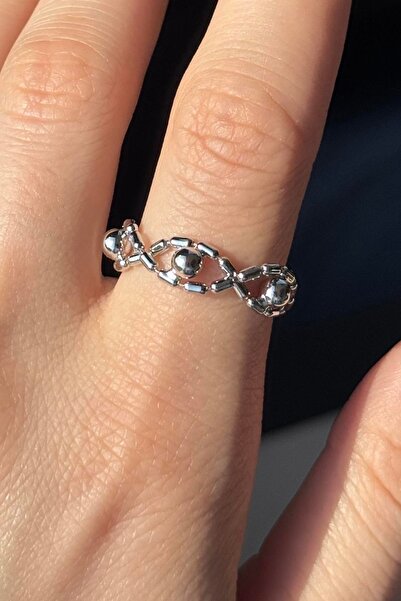 TAKIŞTIR Silver Color Ball Detailed Adjustable Ring