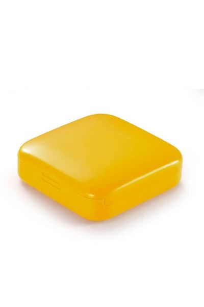 Camy Medicine Storage Box, 2 Compartments, Sliding, Yellow, Square, Airtight Closure