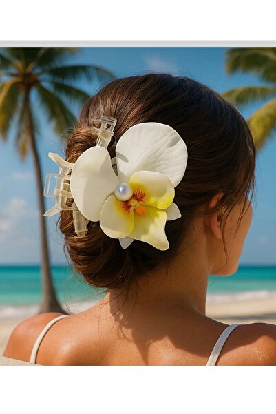 EBMER Orchid Flower Pearl Detailed Snap Buckle 10 cm