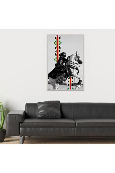 SND لوحة قماشية بتصميم الفن النجدي مع برواز فضي مجوف