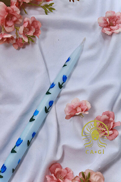 Ca.Gi %100 El Yapımı Lale/Çiçek/Buket Desenli Gold Detaylı Tekli Şamdan Mum S...