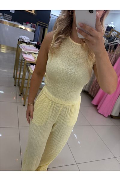 LİSAA BUTİK Crop Pants Bottom Top Set Yellow