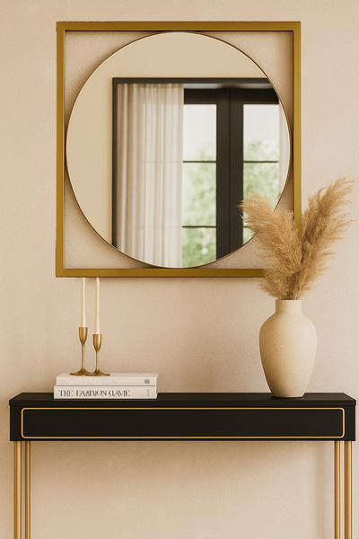 EFFE YAPI DEKOR Gold Metal Çerçeveli 70 Cm Dekoratif Ayna