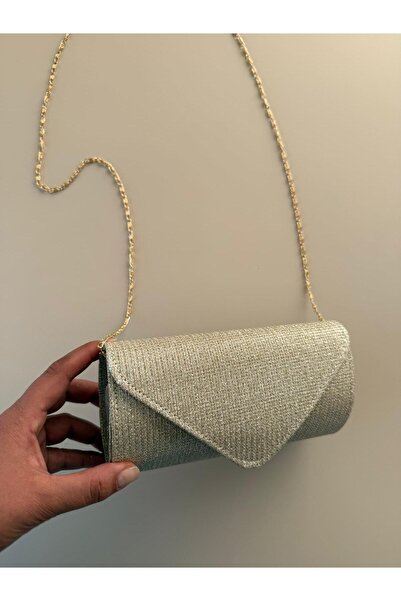 melecco Geantă de mână pentru rochie de seară cu curea din lanț argintiu pent...