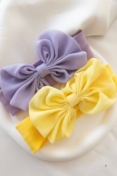 Narflake Pastel Chiffon Bow Soft Elastic Baby Headband – Set of 2
