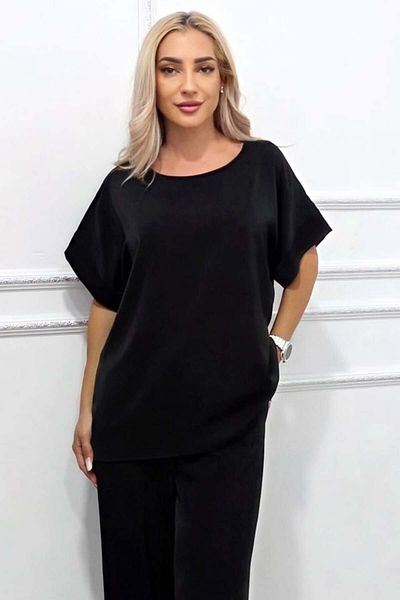 FashionForYou LYRA airy blouse, short sleeves with cuffs, Black