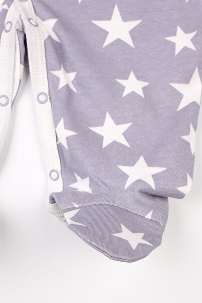 Mini Ropa Star Patterned Baby Romper with Booties and Hat