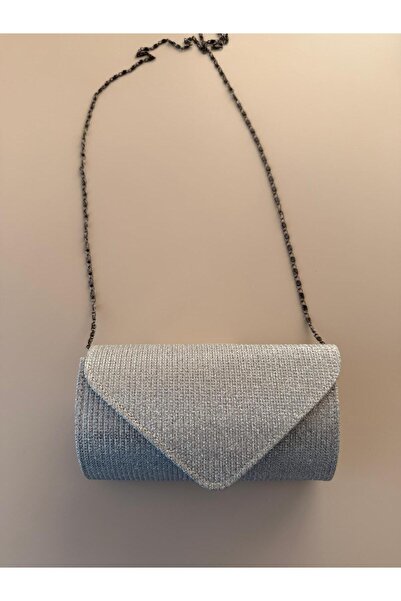 melecco Geantă de mână pentru rochie de seară cu curea din lanț argintiu pent...