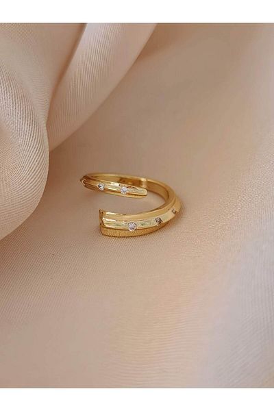 Eva Takı Store Cross Zircon Stone Model Adjustable Gold Gold Colored Ring