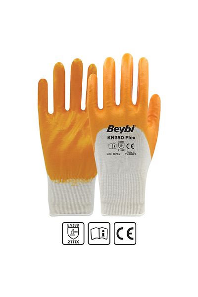 Beybi Kn350 Flex Yellow Latex Coated Work Gloves - Pack of 12 |   Full Protection & Strong Grip