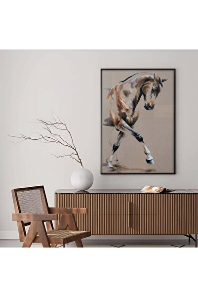 SND لوحة قماشية بتصميم خيول مع برواز شامبين مجوف