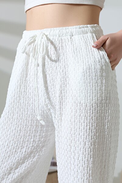 ELLA'S Jacquard Fabric Slim Waist Elastic Pocket Loose Loose Leg Pants