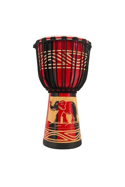 MegArya African Sheep Skin Djembe Drum 8 inch Handmade African Elephant Craved Design With Bag