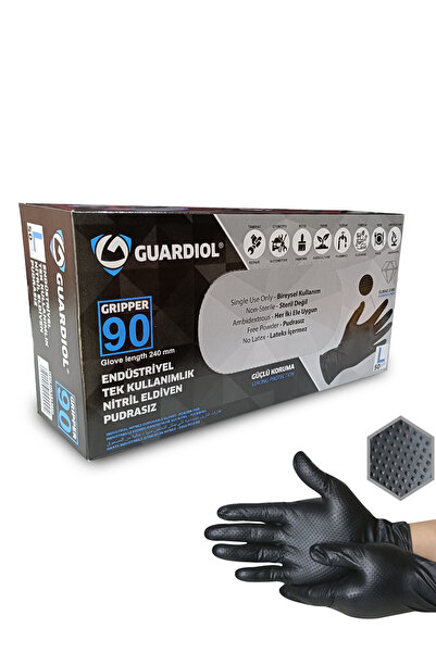 dorf Guardiol Nitril Siyah Eldiven Çift Yönlü Tırtıklı L Beden 50 Adet