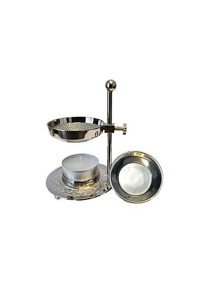 Zaucada Set, Incense Burner with Sieve, Brass, Metal Screw, Silver, + Brass Bowl