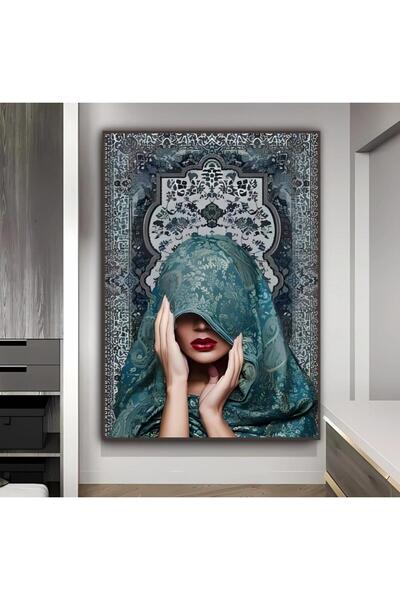 4gdran Canvas Wall Art of an Arab Girl with a Hollow Champagne Frame