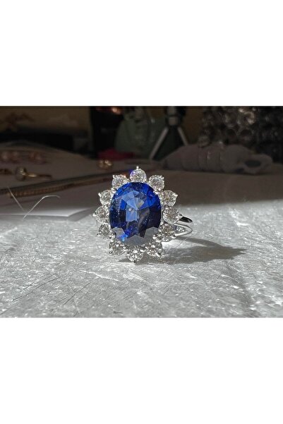 Rosental Jewelry Inel Lady Di | Inel cu safir albastru și diamante din aur alb de 18k