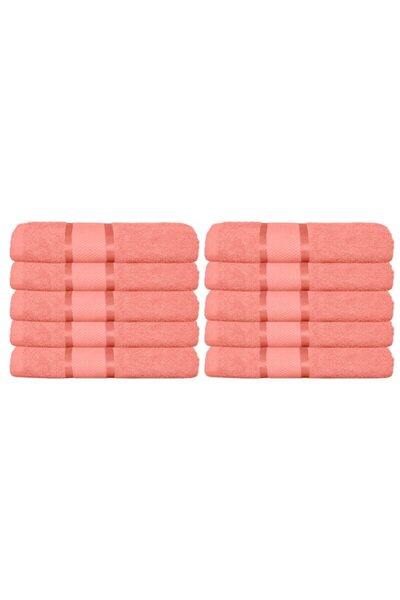 OEM Set 10 prosoape de față, bumbac, culoare uni, 400g/m², 50x90cm, Coral