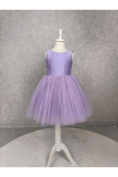 MadyaButik Girl's Island Model Evening Dress Lilac Skirt Pearl Dress