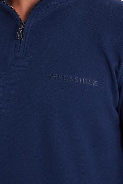 Tudors Ανδρικό φούτερ με λεπτή εφαρμογή, λεπτή εφαρμογή, βαμβακερό, με μισό φερμουάρ, όρθιο γιακά, μπλε ναυτικό