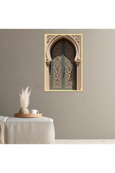 SND لوحة قماشية بتصميم الفن النجدي مع برواز ذهبي مجوف