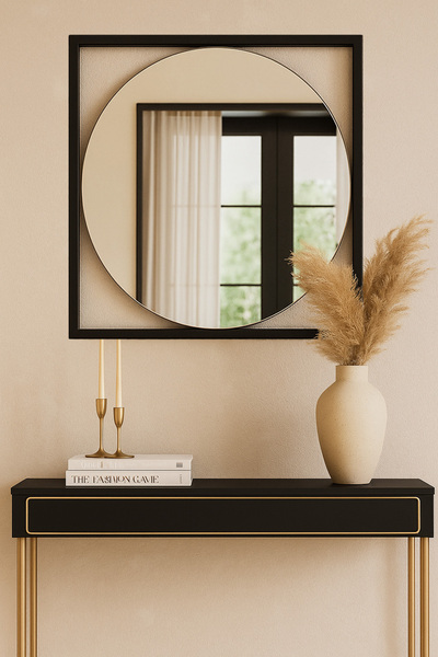 EFFE YAPI DEKOR Siyah Metal Çerçeveli 70 Cm Dekoratif Ayna