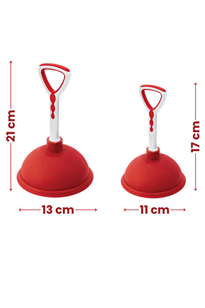 12den 2’li Vantuz Lavabo Pompası Seti, Lavabo Küvet Gideri Tıkanık Açıcı El Pompası Büyük ve Küçük Kırmızı