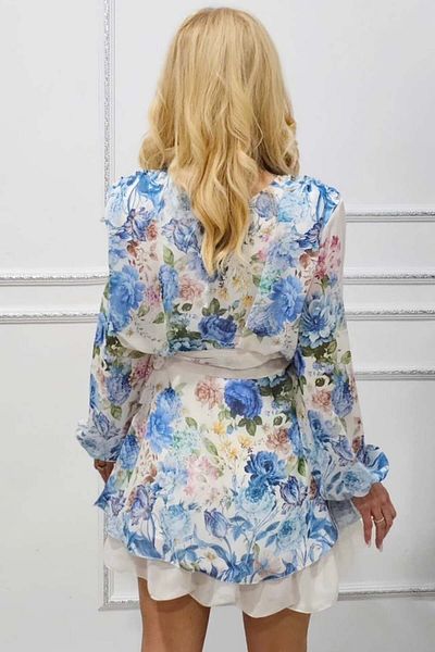 FashionForYou Rochie babydoll StarFlow, cu aspect lejer și șnur în talie, albastru pastel, mărime universală S/M