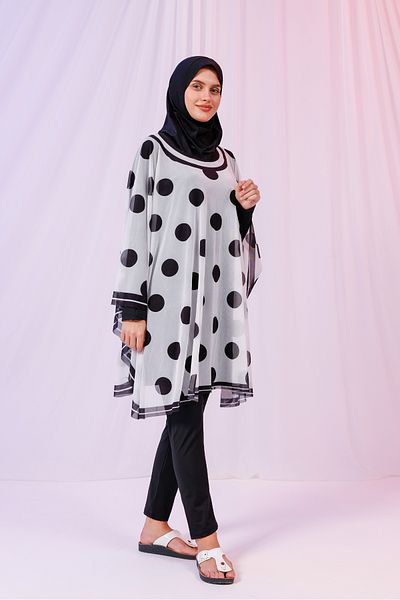 tarzınısec Short Kimono Pareo - Hijab Pareo - Polka Dot White 180X135 cm