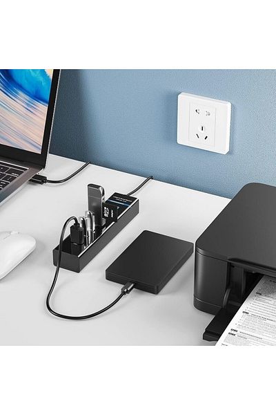 divendi-ro Hub with 7 USB 3.0 SuperSpeed Ports, 5 Gbps, LED, Plug&Play, 1.2m Cable, 15 x 3.7 x 2.5 cm, Black